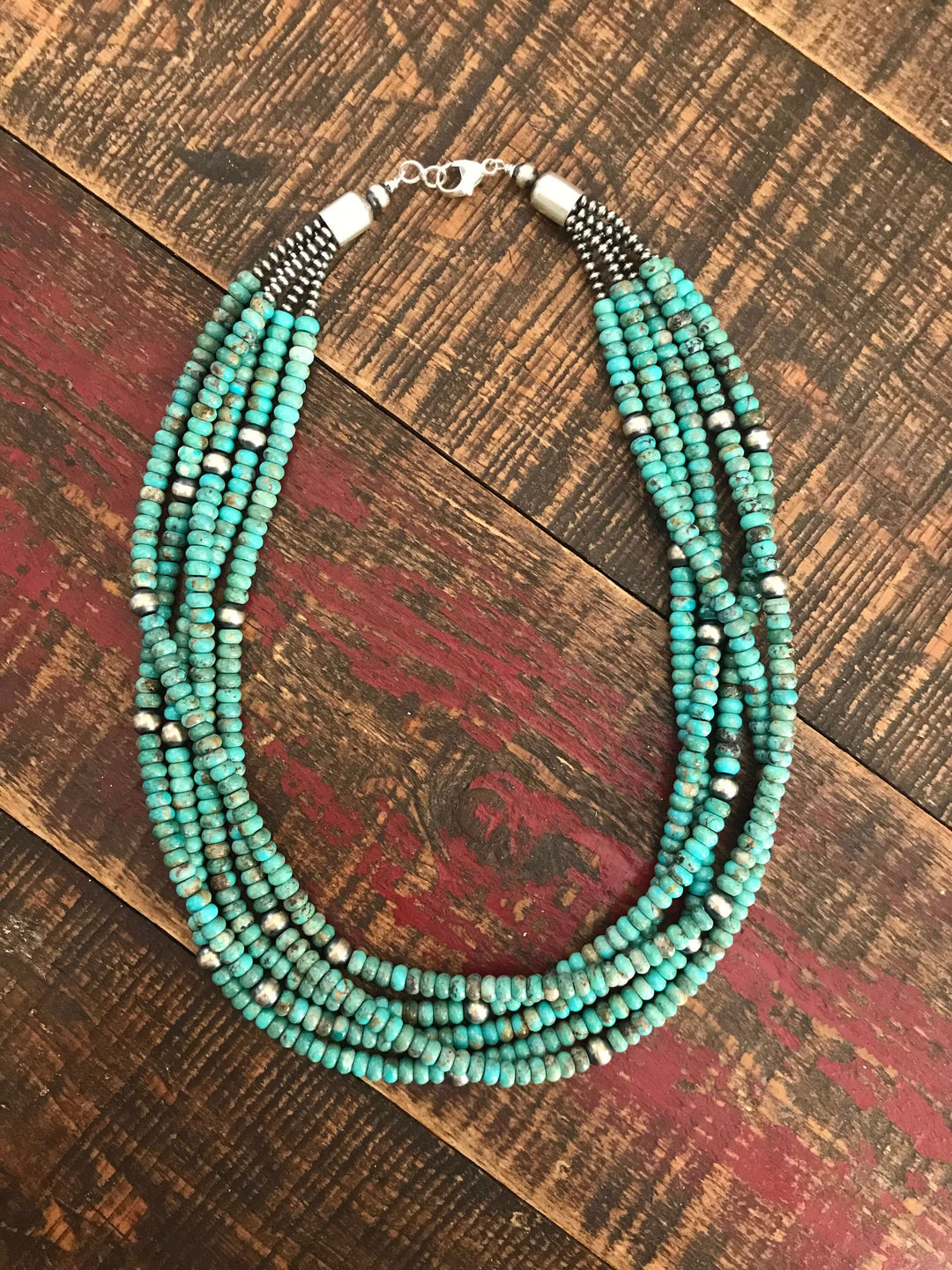 The Wasco 5 Strand Necklace, 22"-Necklaces-Calli Co., Turquoise and Silver Jewelry, Native American Handmade, Zuni Tribe, Navajo Tribe, Brock Texas