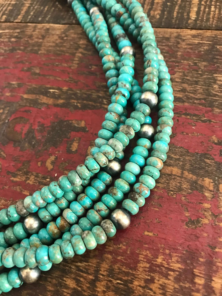 The Wasco 5 Strand Necklace, 22"-Necklaces-Calli Co., Turquoise and Silver Jewelry, Native American Handmade, Zuni Tribe, Navajo Tribe, Brock Texas