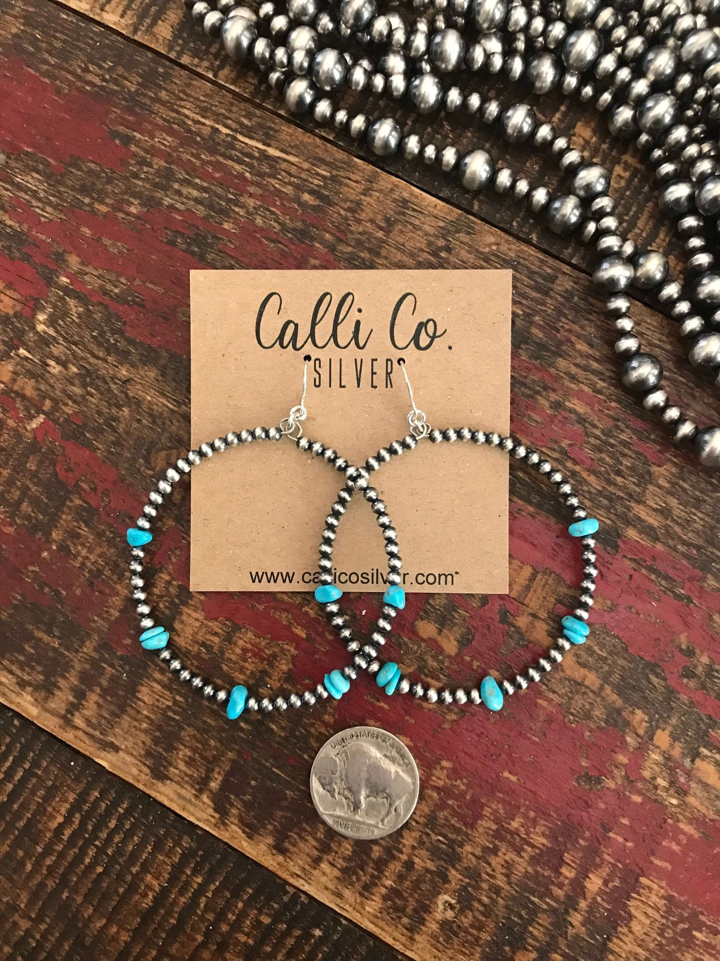 The Woodbury Hoop Earrings-Earrings-Calli Co., Turquoise and Silver Jewelry, Native American Handmade, Zuni Tribe, Navajo Tribe, Brock Texas
