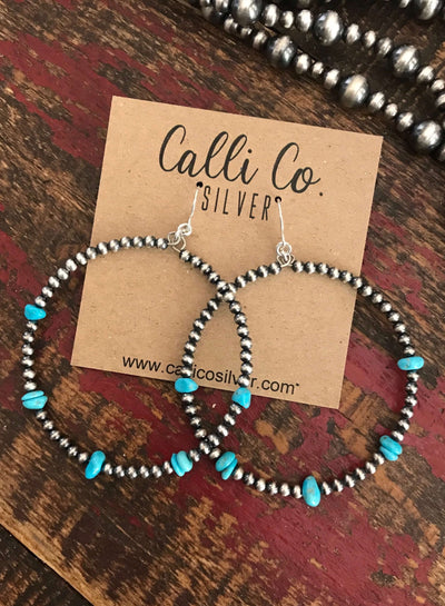 The Woodbury Hoop Earrings-Earrings-Calli Co., Turquoise and Silver Jewelry, Native American Handmade, Zuni Tribe, Navajo Tribe, Brock Texas