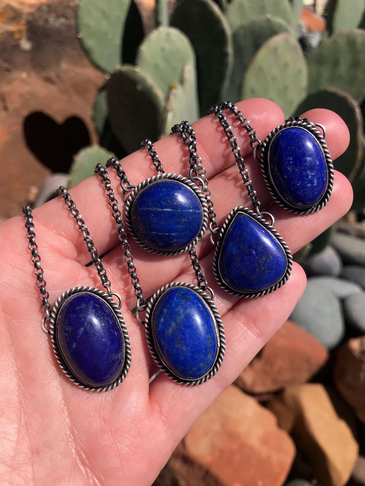 The Leflore Lapis Necklaces-Necklaces-Calli Co., Turquoise and Silver Jewelry, Native American Handmade, Zuni Tribe, Navajo Tribe, Brock Texas