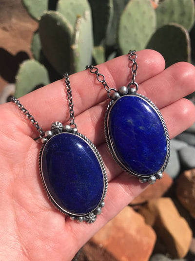The Bianca Lapis Necklaces-Necklaces-Calli Co., Turquoise and Silver Jewelry, Native American Handmade, Zuni Tribe, Navajo Tribe, Brock Texas
