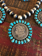 The Sophia Turquoise + Vintage Coin Necklace Set-Necklaces-Calli Co., Turquoise and Silver Jewelry, Native American Handmade, Zuni Tribe, Navajo Tribe, Brock Texas