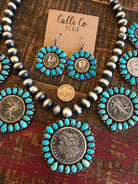 The Sophia Turquoise + Vintage Coin Necklace Set-Necklaces-Calli Co., Turquoise and Silver Jewelry, Native American Handmade, Zuni Tribe, Navajo Tribe, Brock Texas