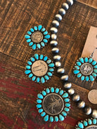 The Sophia Turquoise + Vintage Coin Necklace Set-Necklaces-Calli Co., Turquoise and Silver Jewelry, Native American Handmade, Zuni Tribe, Navajo Tribe, Brock Texas