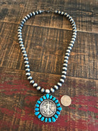 The 1937 Turquoise Coin Necklace-Necklaces-Calli Co., Turquoise and Silver Jewelry, Native American Handmade, Zuni Tribe, Navajo Tribe, Brock Texas