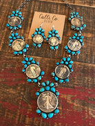 The Jay Turquoise and Coin Necklace-Necklaces-Calli Co., Turquoise and Silver Jewelry, Native American Handmade, Zuni Tribe, Navajo Tribe, Brock Texas