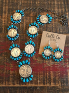 The Riddle Turquoise and Coin Necklace-Necklaces-Calli Co., Turquoise and Silver Jewelry, Native American Handmade, Zuni Tribe, Navajo Tribe, Brock Texas