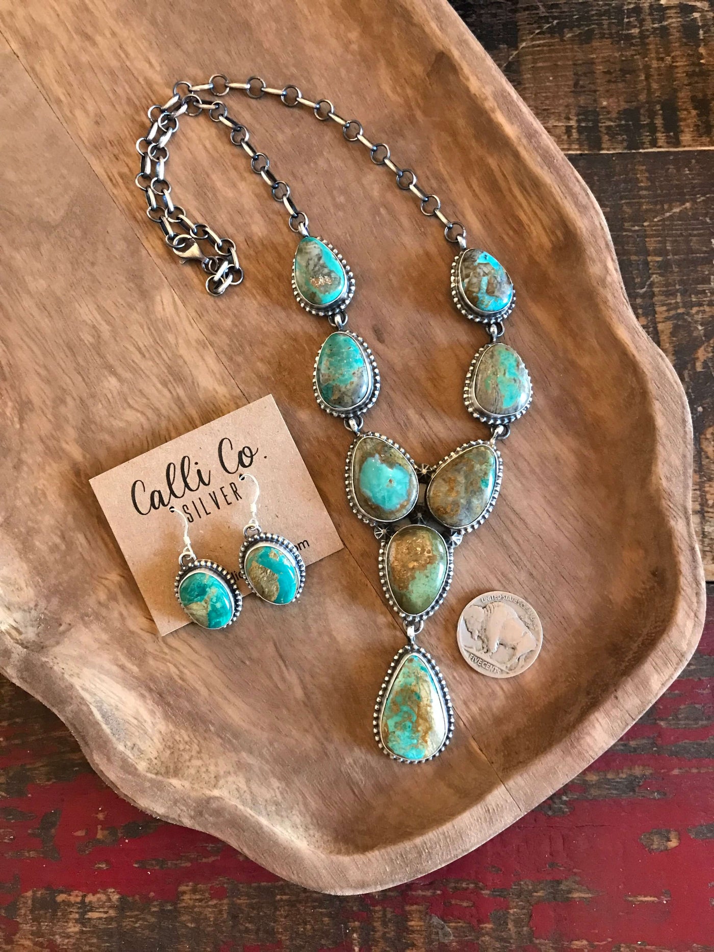 The Great Falls Necklace Set-Necklaces-Calli Co., Turquoise and Silver Jewelry, Native American Handmade, Zuni Tribe, Navajo Tribe, Brock Texas