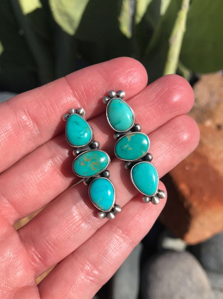 The Tarryall Turquoise Earrings, 4-Earrings-Calli Co., Turquoise and Silver Jewelry, Native American Handmade, Zuni Tribe, Navajo Tribe, Brock Texas