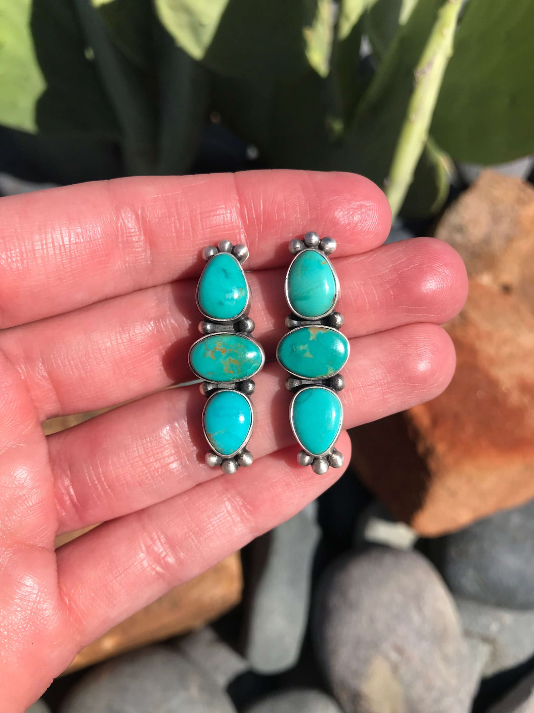 The Tarryall Turquoise Earrings, 4-Earrings-Calli Co., Turquoise and Silver Jewelry, Native American Handmade, Zuni Tribe, Navajo Tribe, Brock Texas