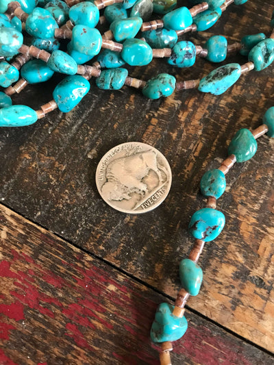 The Westleigh Turquoise Necklace, 30”-Necklaces-Calli Co., Turquoise and Silver Jewelry, Native American Handmade, Zuni Tribe, Navajo Tribe, Brock Texas