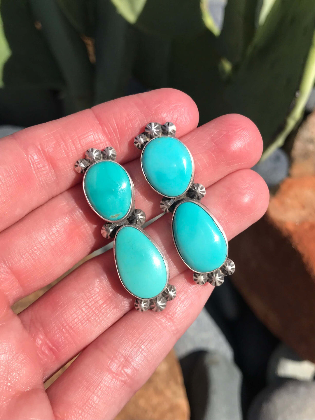 The Tarryall Turquoise Earrings, 8-Earrings-Calli Co., Turquoise and Silver Jewelry, Native American Handmade, Zuni Tribe, Navajo Tribe, Brock Texas