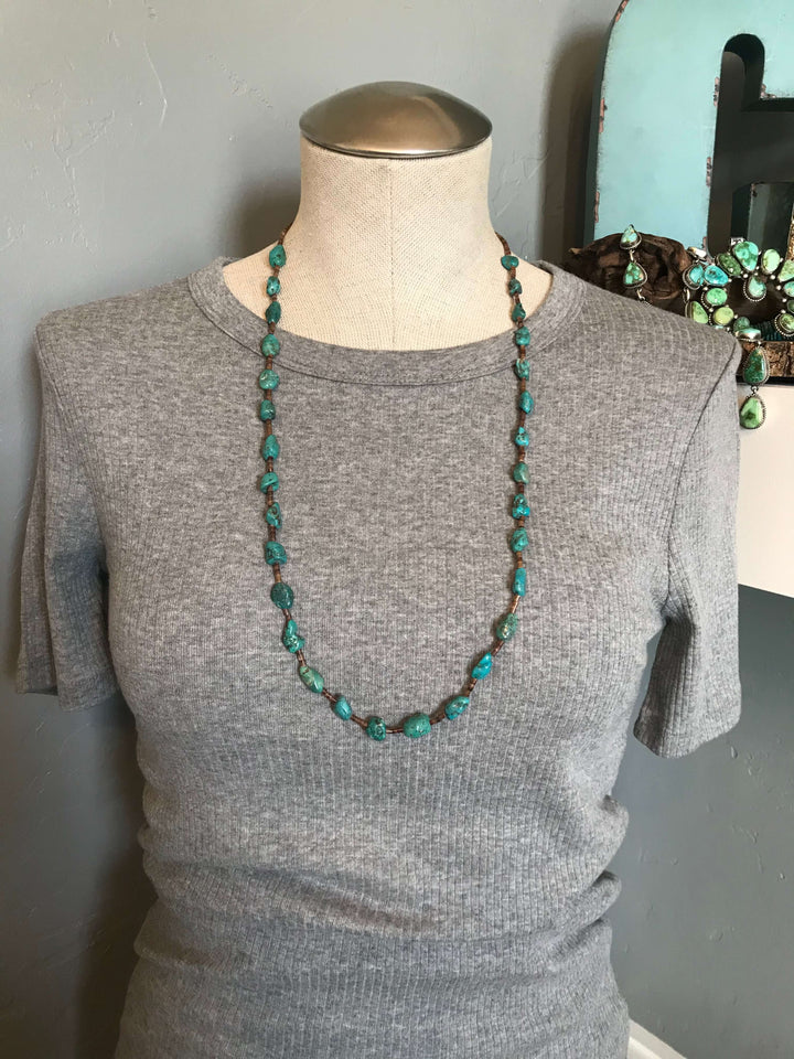 The Westleigh Turquoise Necklace, 30”-Necklaces-Calli Co., Turquoise and Silver Jewelry, Native American Handmade, Zuni Tribe, Navajo Tribe, Brock Texas