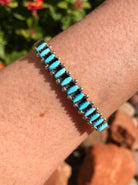 The Lonetree Turquoise Row Cuff-Bracelets & Cuffs-Calli Co., Turquoise and Silver Jewelry, Native American Handmade, Zuni Tribe, Navajo Tribe, Brock Texas