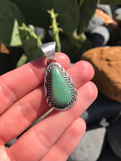 The Palmer Turquoise Pendant, 10-Pendants-Calli Co., Turquoise and Silver Jewelry, Native American Handmade, Zuni Tribe, Navajo Tribe, Brock Texas