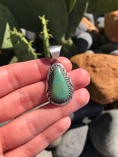 The Palmer Turquoise Pendant, 10-Pendants-Calli Co., Turquoise and Silver Jewelry, Native American Handmade, Zuni Tribe, Navajo Tribe, Brock Texas