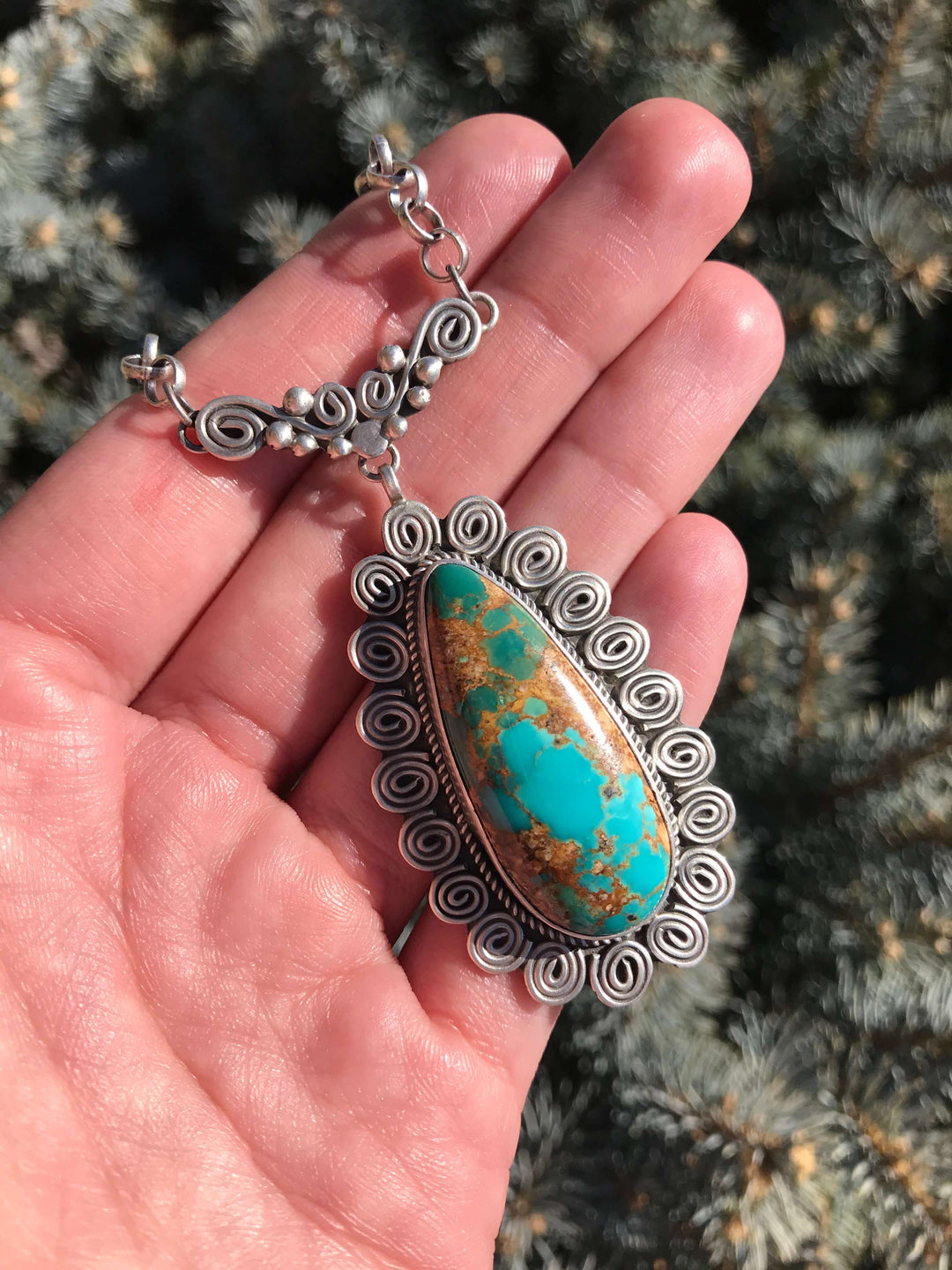 The Baja Turquoise Statement Necklace-Necklaces-Calli Co., Turquoise and Silver Jewelry, Native American Handmade, Zuni Tribe, Navajo Tribe, Brock Texas
