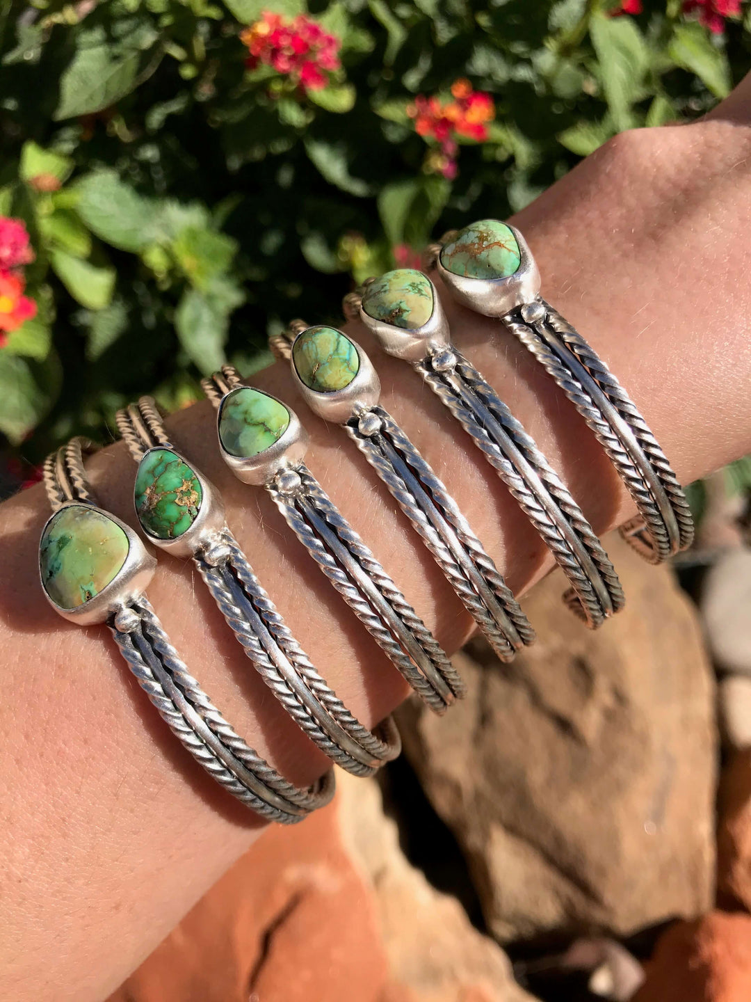The Edisto Sonoran Gold Cuffs-Bracelets & Cuffs-Calli Co., Turquoise and Silver Jewelry, Native American Handmade, Zuni Tribe, Navajo Tribe, Brock Texas