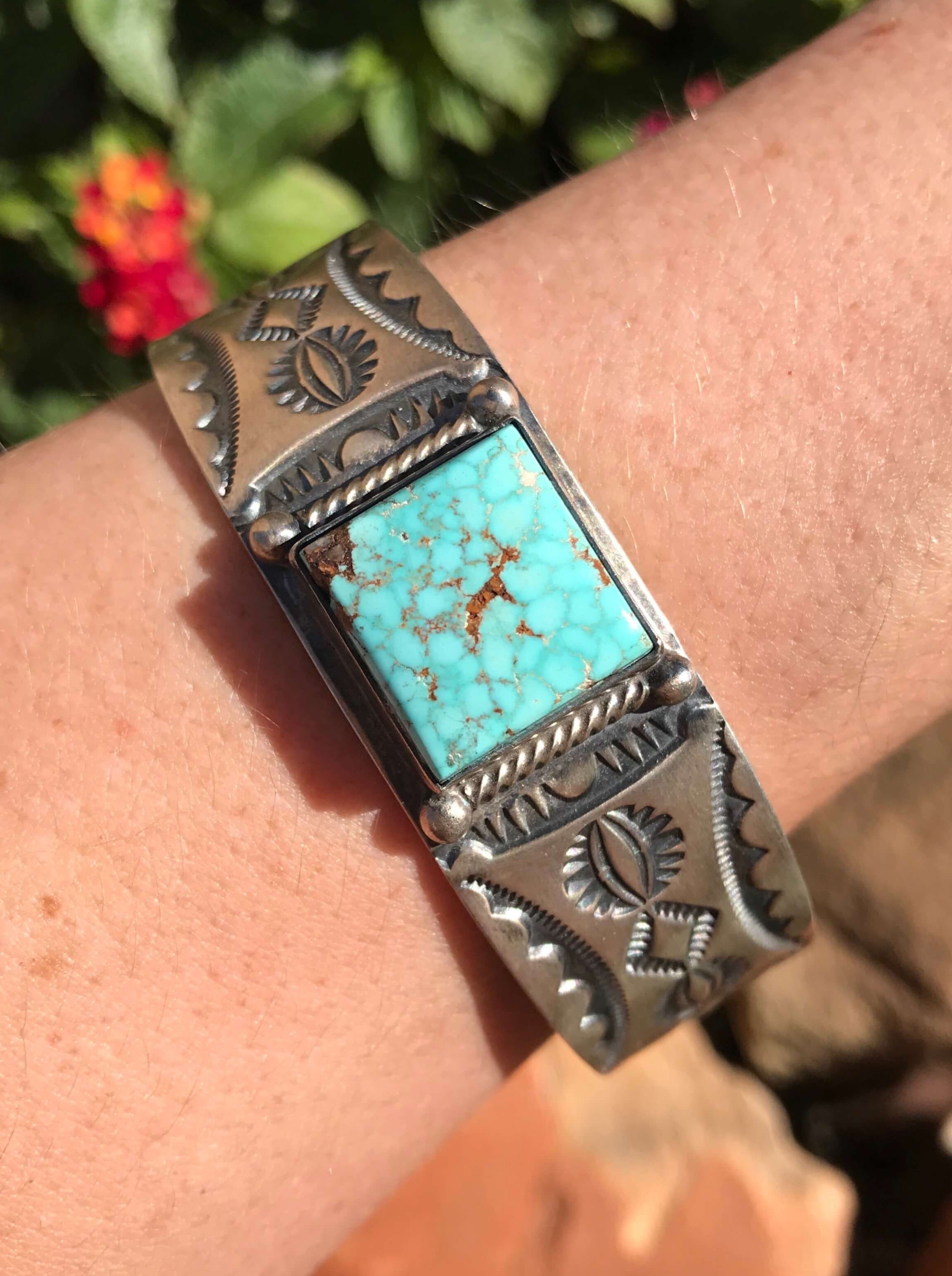 Stunning 925 Sterling Silver Copper factory Turquoise Cuff Bracelet