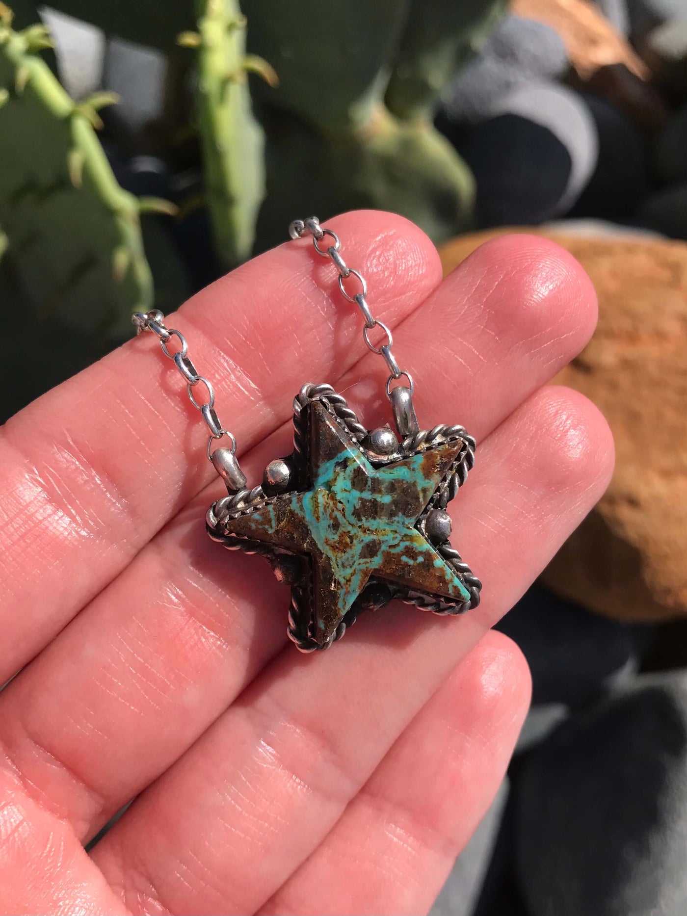 The Turquoise Star Necklace, 14-Necklaces-Calli Co., Turquoise and Silver Jewelry, Native American Handmade, Zuni Tribe, Navajo Tribe, Brock Texas