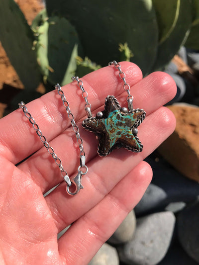 The Turquoise Star Necklace, 14-Necklaces-Calli Co., Turquoise and Silver Jewelry, Native American Handmade, Zuni Tribe, Navajo Tribe, Brock Texas