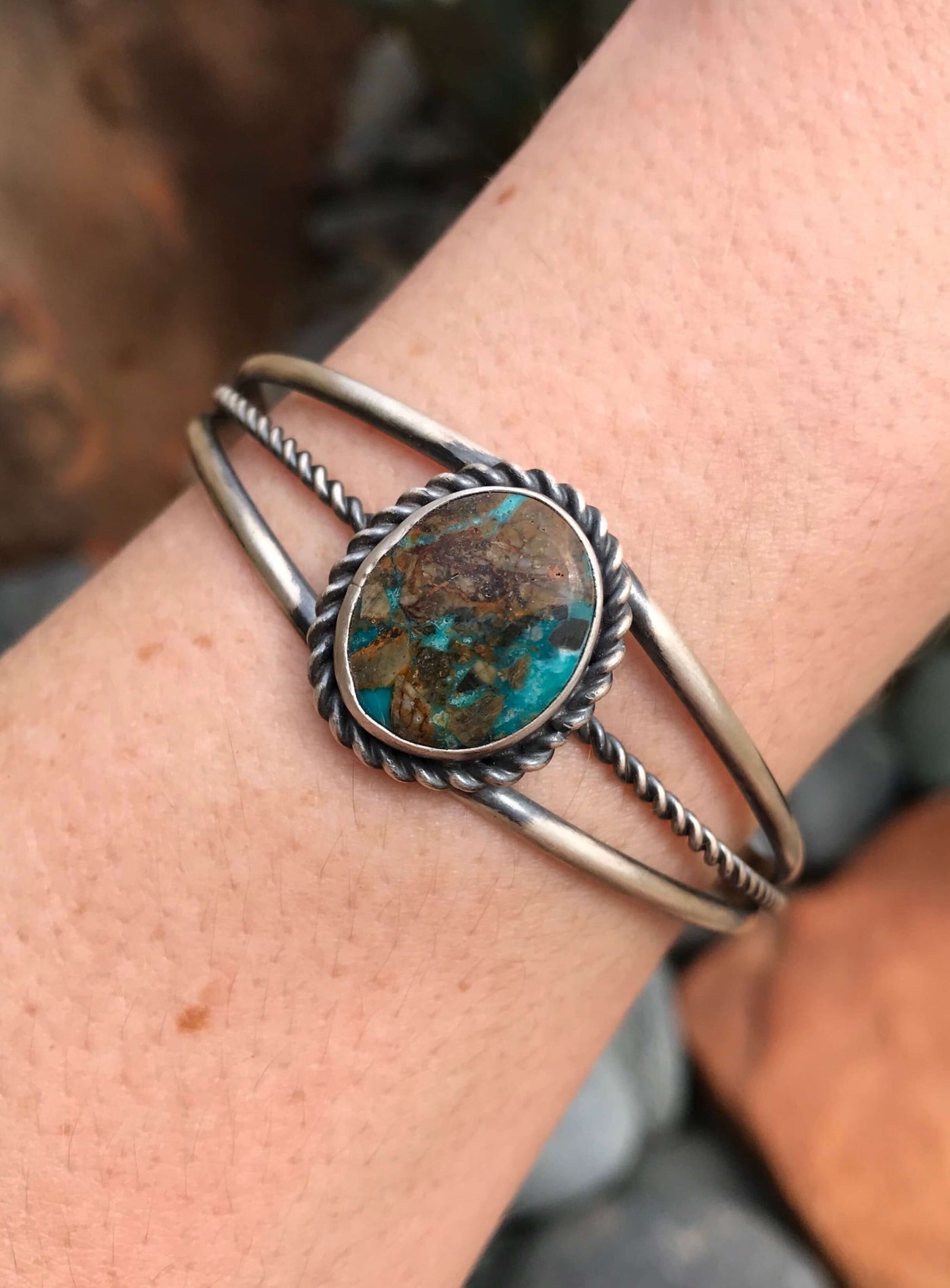The Sycamore Cuff, 1-Bracelets & Cuffs-Calli Co., Turquoise and Silver Jewelry, Native American Handmade, Zuni Tribe, Navajo Tribe, Brock Texas