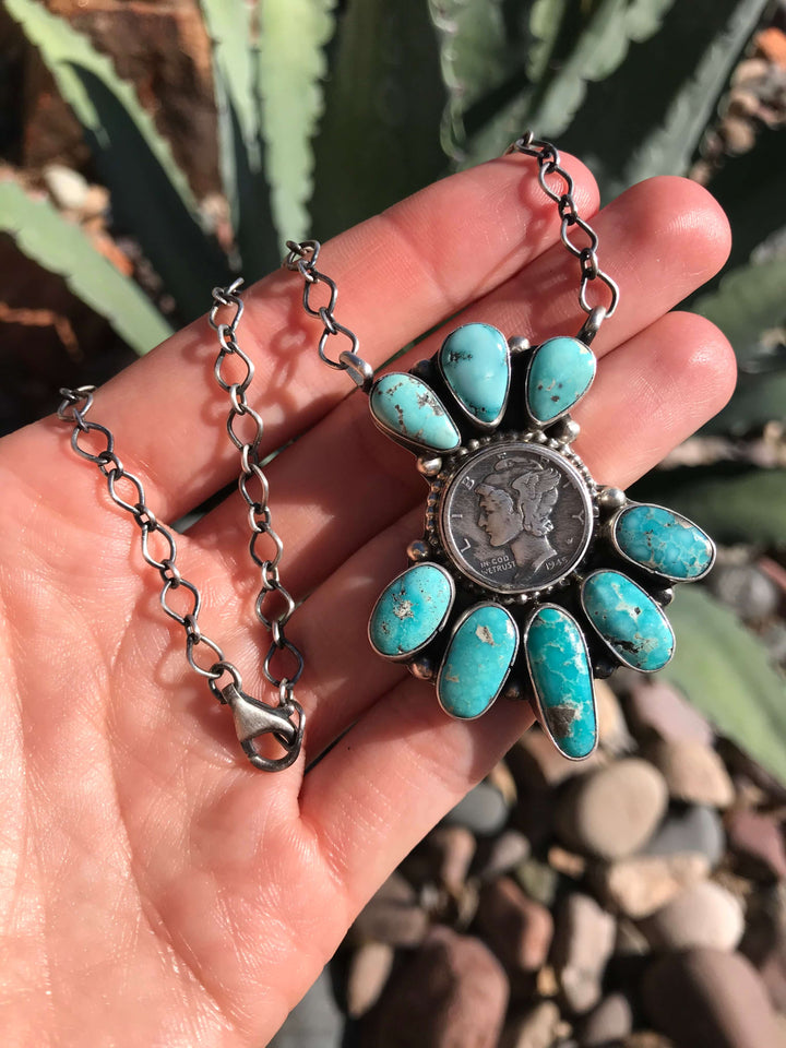 The Duke Mercury Dime Necklace, 1-Necklaces-Calli Co., Turquoise and Silver Jewelry, Native American Handmade, Zuni Tribe, Navajo Tribe, Brock Texas