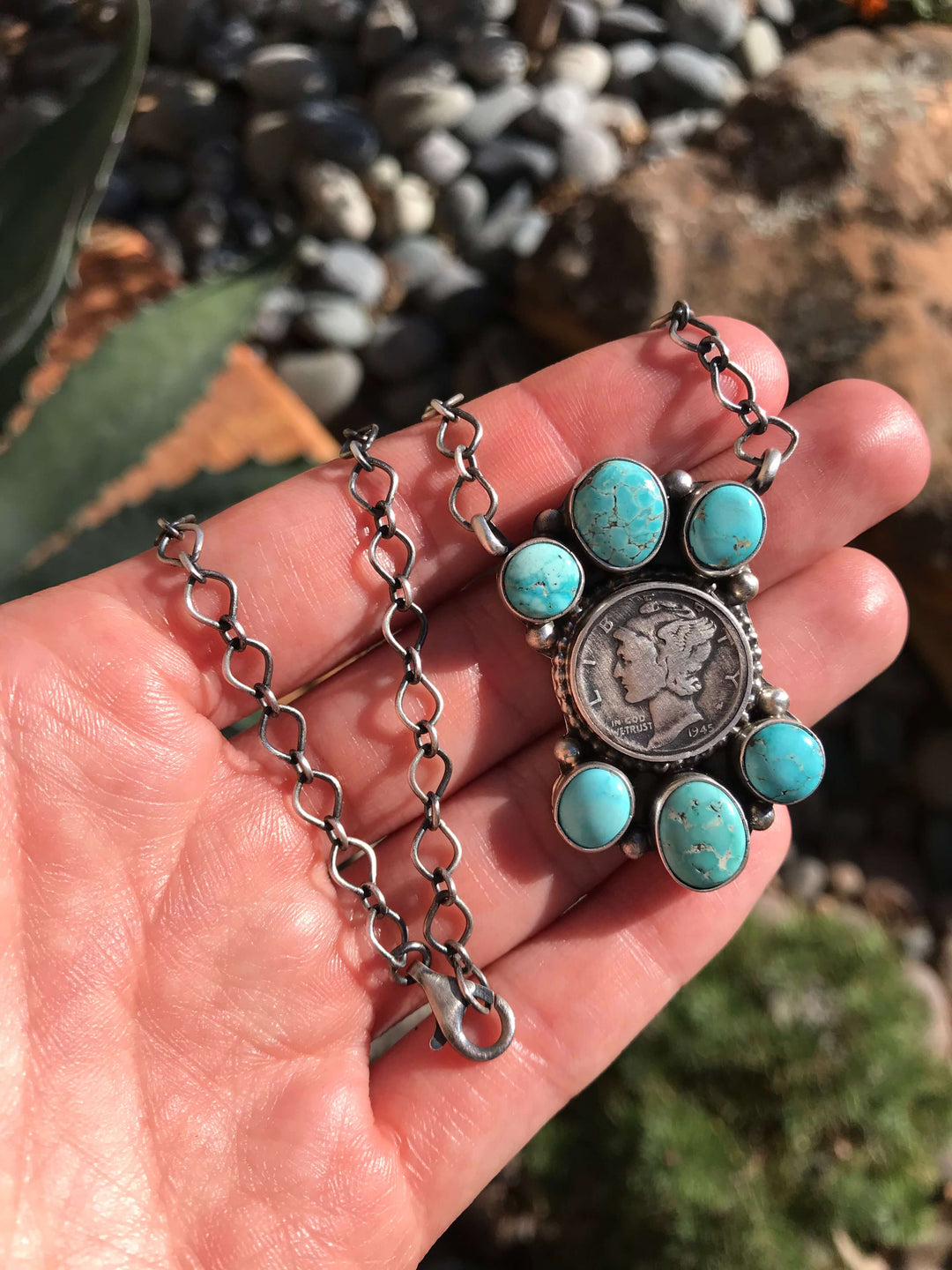 The Aggie Mercury Dime Necklace, 2-Necklaces-Calli Co., Turquoise and Silver Jewelry, Native American Handmade, Zuni Tribe, Navajo Tribe, Brock Texas
