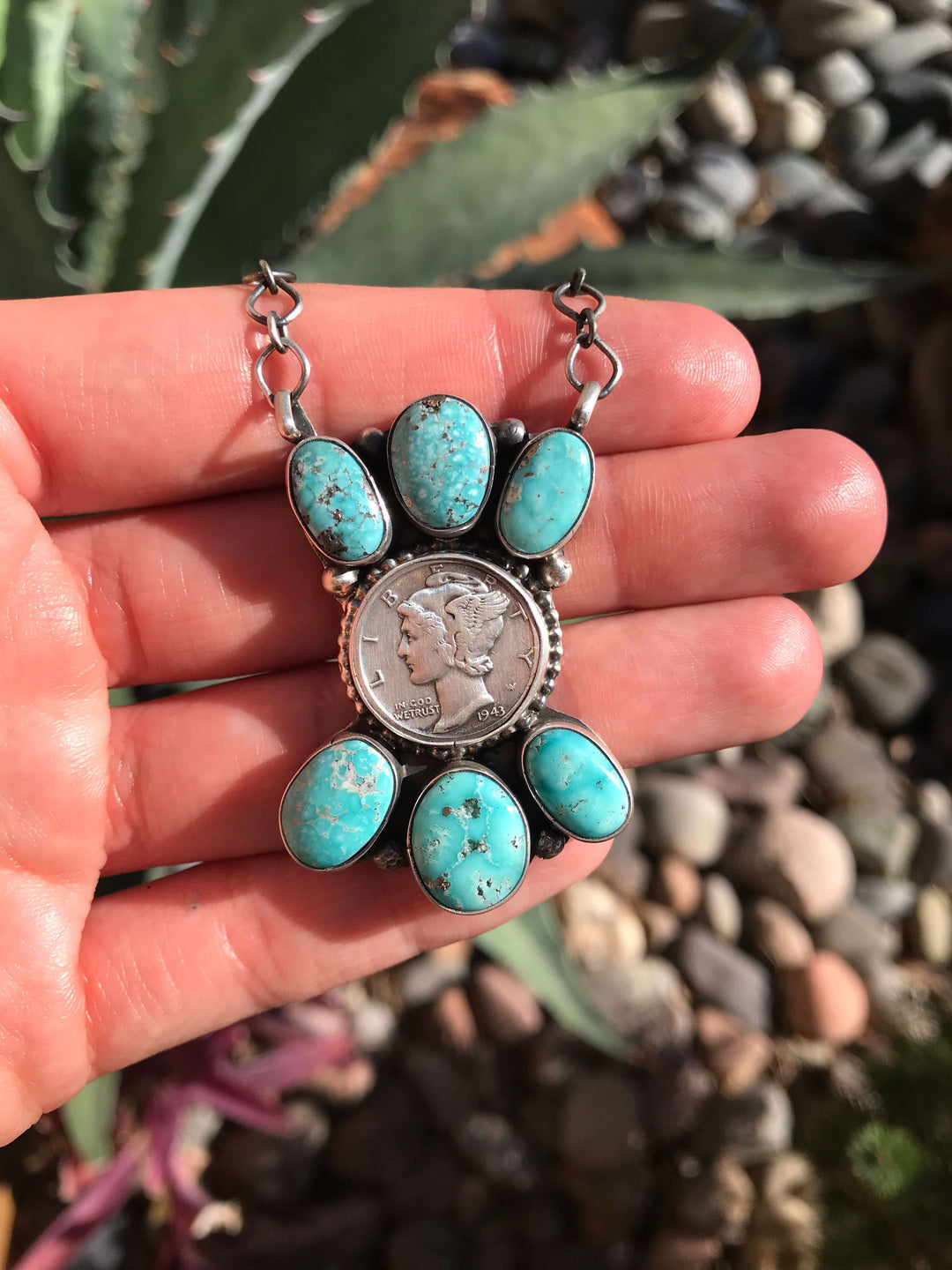 The Aggie Mercury Dime Necklace, 1-Necklaces-Calli Co., Turquoise and Silver Jewelry, Native American Handmade, Zuni Tribe, Navajo Tribe, Brock Texas