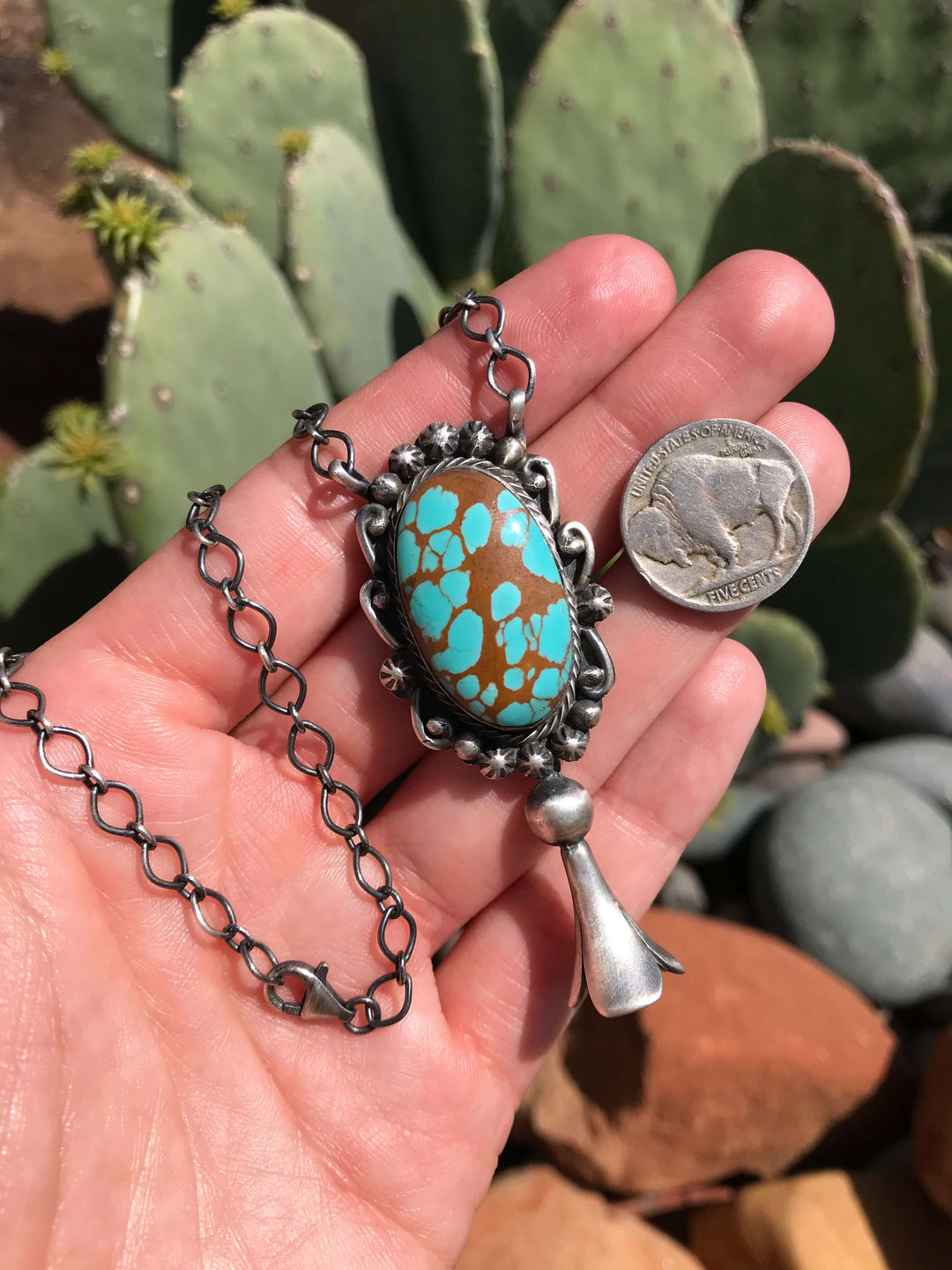 The Grant Turquoise Blossom Necklace-Necklaces-Calli Co., Turquoise and Silver Jewelry, Native American Handmade, Zuni Tribe, Navajo Tribe, Brock Texas