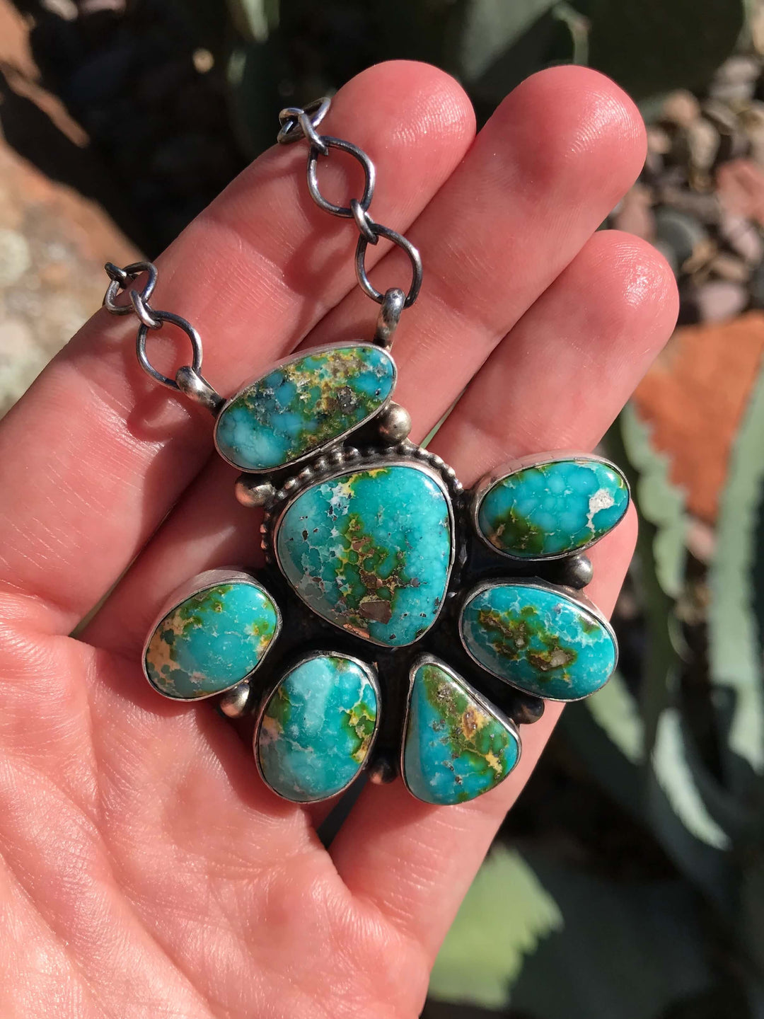 The Calvino Turquoise Cluster Necklace, 3-Necklaces-Calli Co., Turquoise and Silver Jewelry, Native American Handmade, Zuni Tribe, Navajo Tribe, Brock Texas