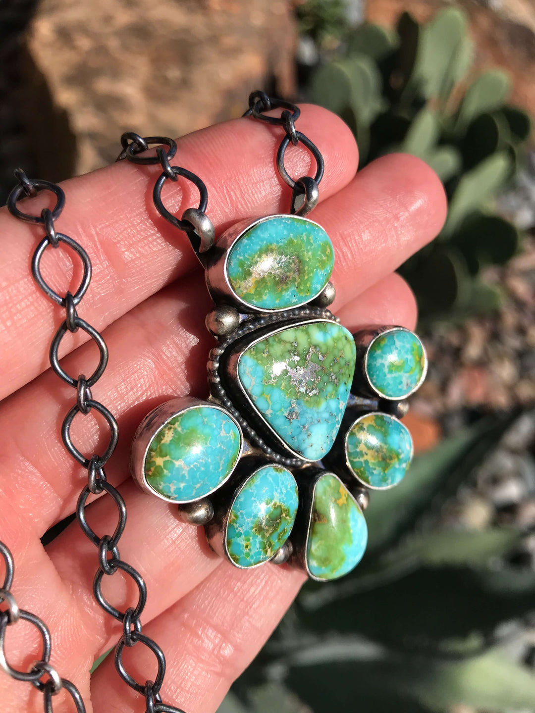 The Calvino Turquoise Cluster Necklace, 2-Necklaces-Calli Co., Turquoise and Silver Jewelry, Native American Handmade, Zuni Tribe, Navajo Tribe, Brock Texas