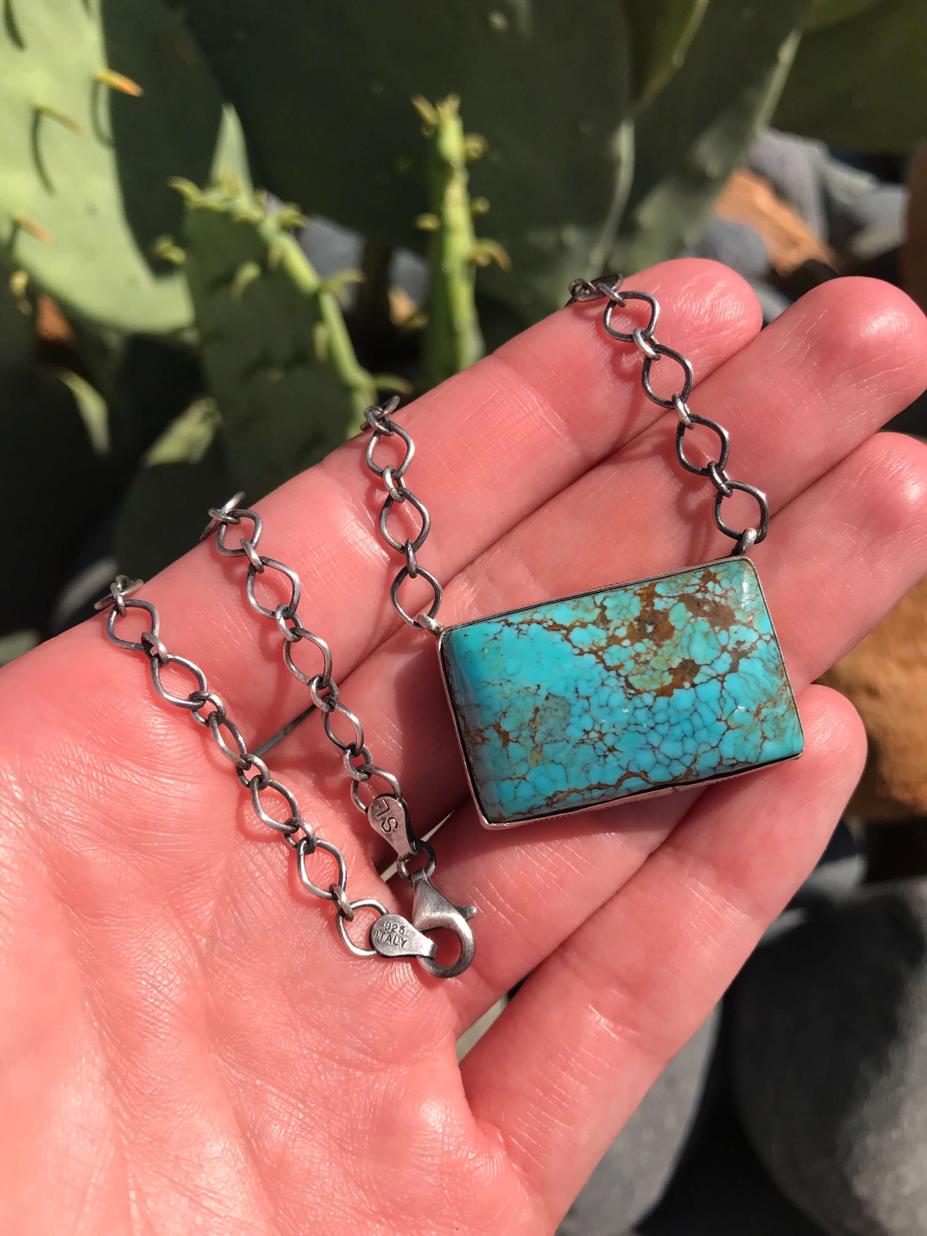 Turquoise necklace, hand made hotsell chain