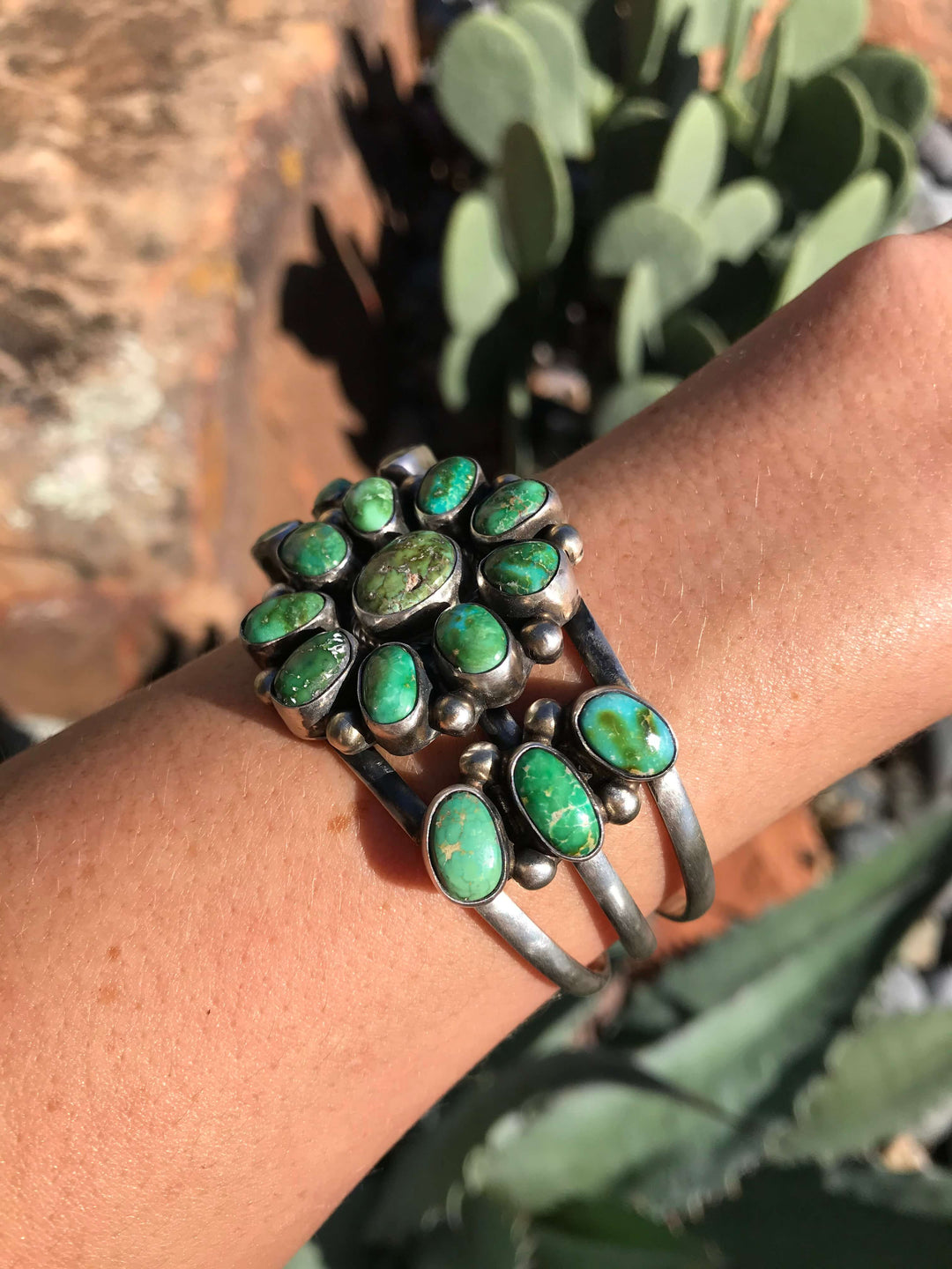 The Crowley Turquoise Cluster Cuff-Bracelets & Cuffs-Calli Co., Turquoise and Silver Jewelry, Native American Handmade, Zuni Tribe, Navajo Tribe, Brock Texas