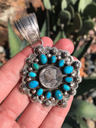 The Abriell Turquoise and Mercury Dime Pendant-Pendants-Calli Co., Turquoise and Silver Jewelry, Native American Handmade, Zuni Tribe, Navajo Tribe, Brock Texas