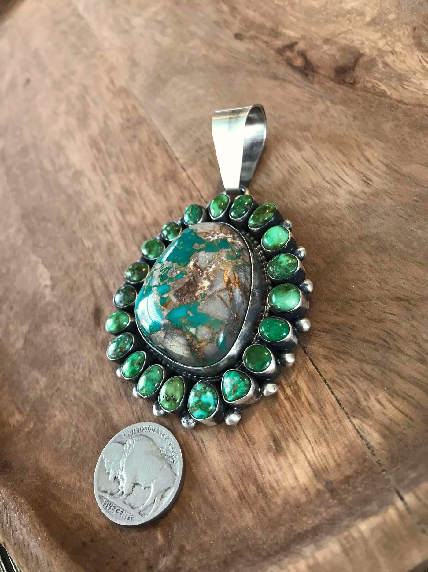 The Claire Cluster Pendant-Pendants-Calli Co., Turquoise and Silver Jewelry, Native American Handmade, Zuni Tribe, Navajo Tribe, Brock Texas