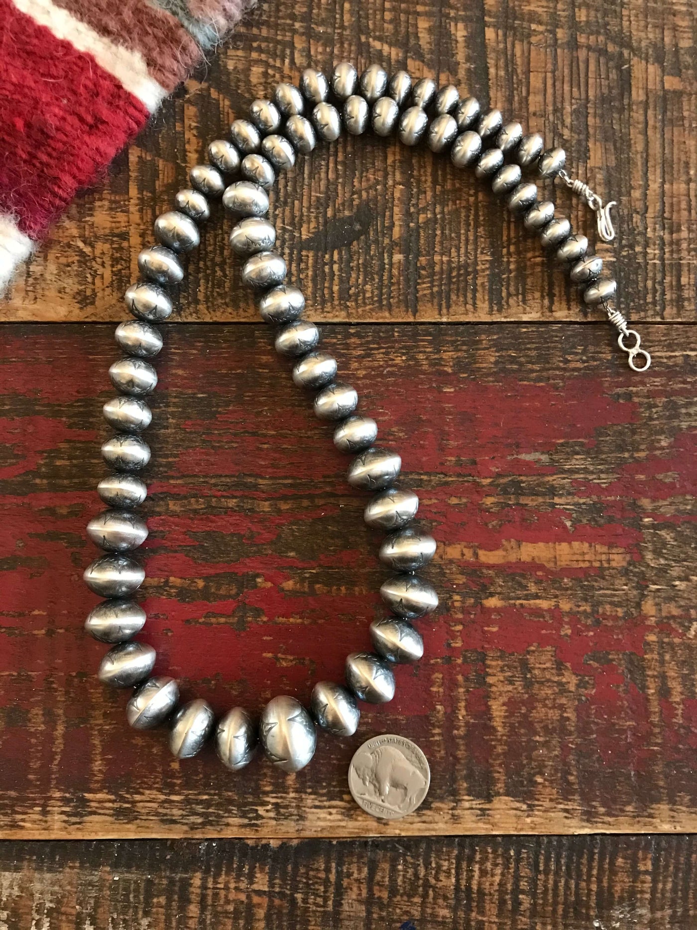 The Castle Valley Stamped Navajo Pearls, 25"-Necklaces-Calli Co., Turquoise and Silver Jewelry, Native American Handmade, Zuni Tribe, Navajo Tribe, Brock Texas