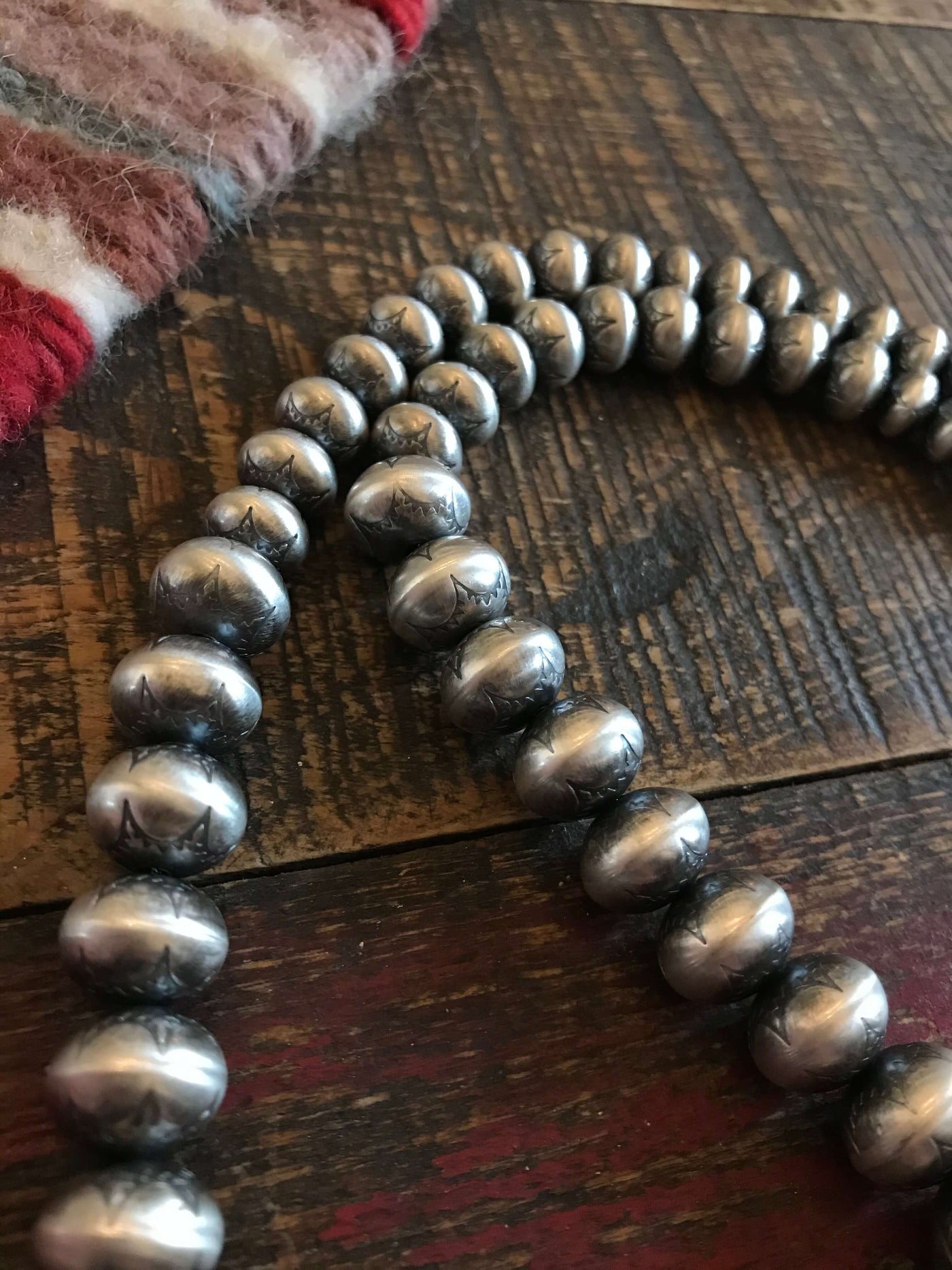 The Castle Valley Stamped Navajo Pearls, 25"-Necklaces-Calli Co., Turquoise and Silver Jewelry, Native American Handmade, Zuni Tribe, Navajo Tribe, Brock Texas
