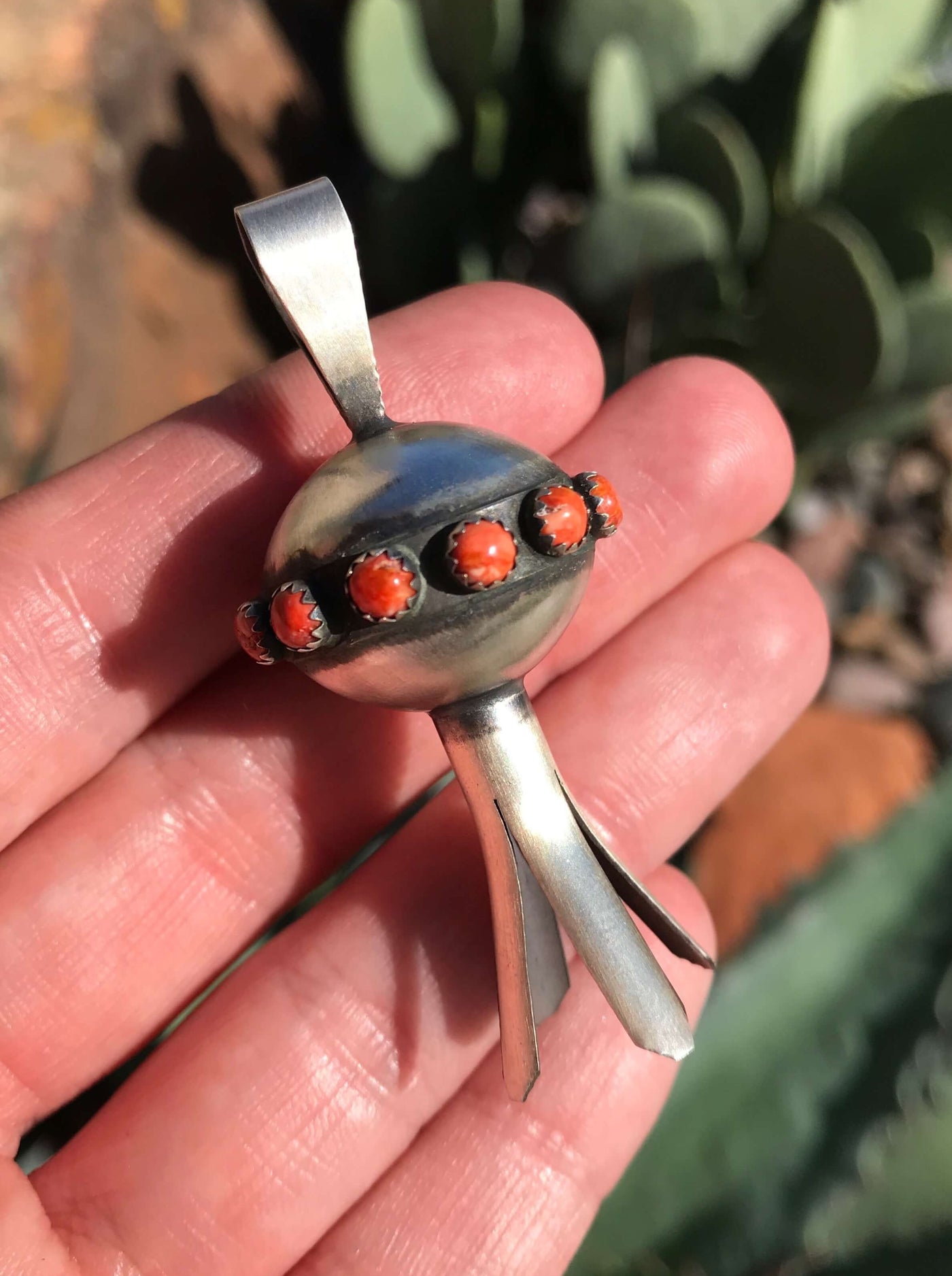 The Madrid Spiny Blossom Pendant-Pendants-Calli Co., Turquoise and Silver Jewelry, Native American Handmade, Zuni Tribe, Navajo Tribe, Brock Texas