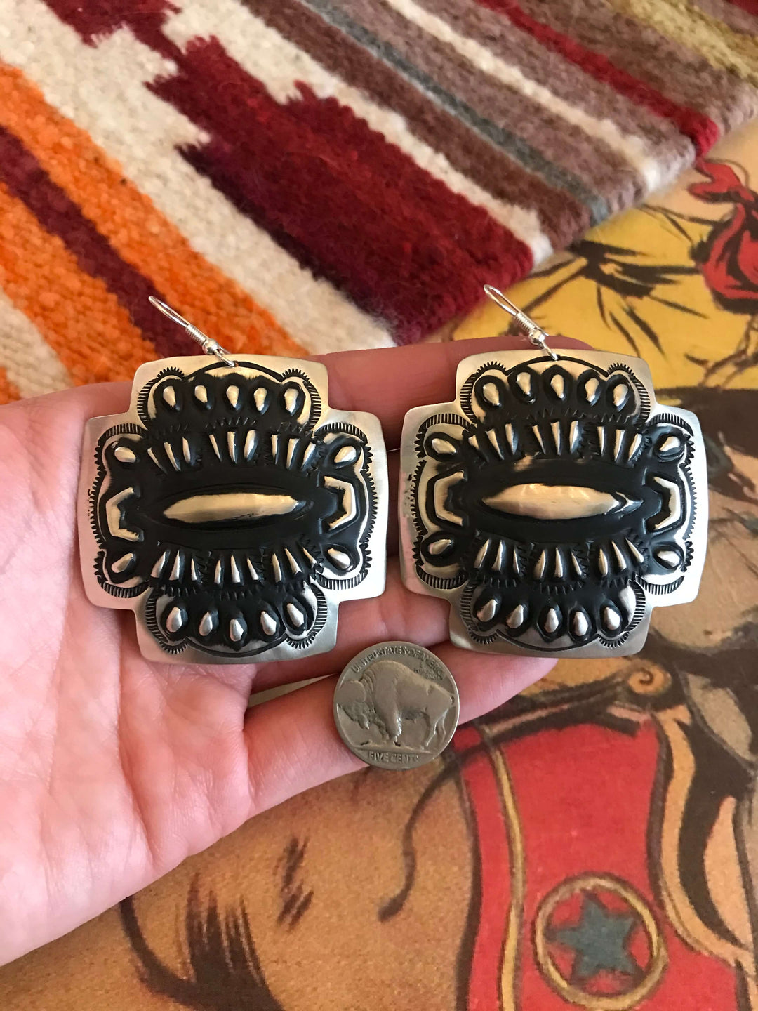 The Giddings Concho Earrings, 2-Earrings-Calli Co., Turquoise and Silver Jewelry, Native American Handmade, Zuni Tribe, Navajo Tribe, Brock Texas