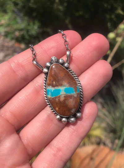 The Telluride Necklace in Ribbon Turquoise, 3-Necklaces-Calli Co., Turquoise and Silver Jewelry, Native American Handmade, Zuni Tribe, Navajo Tribe, Brock Texas