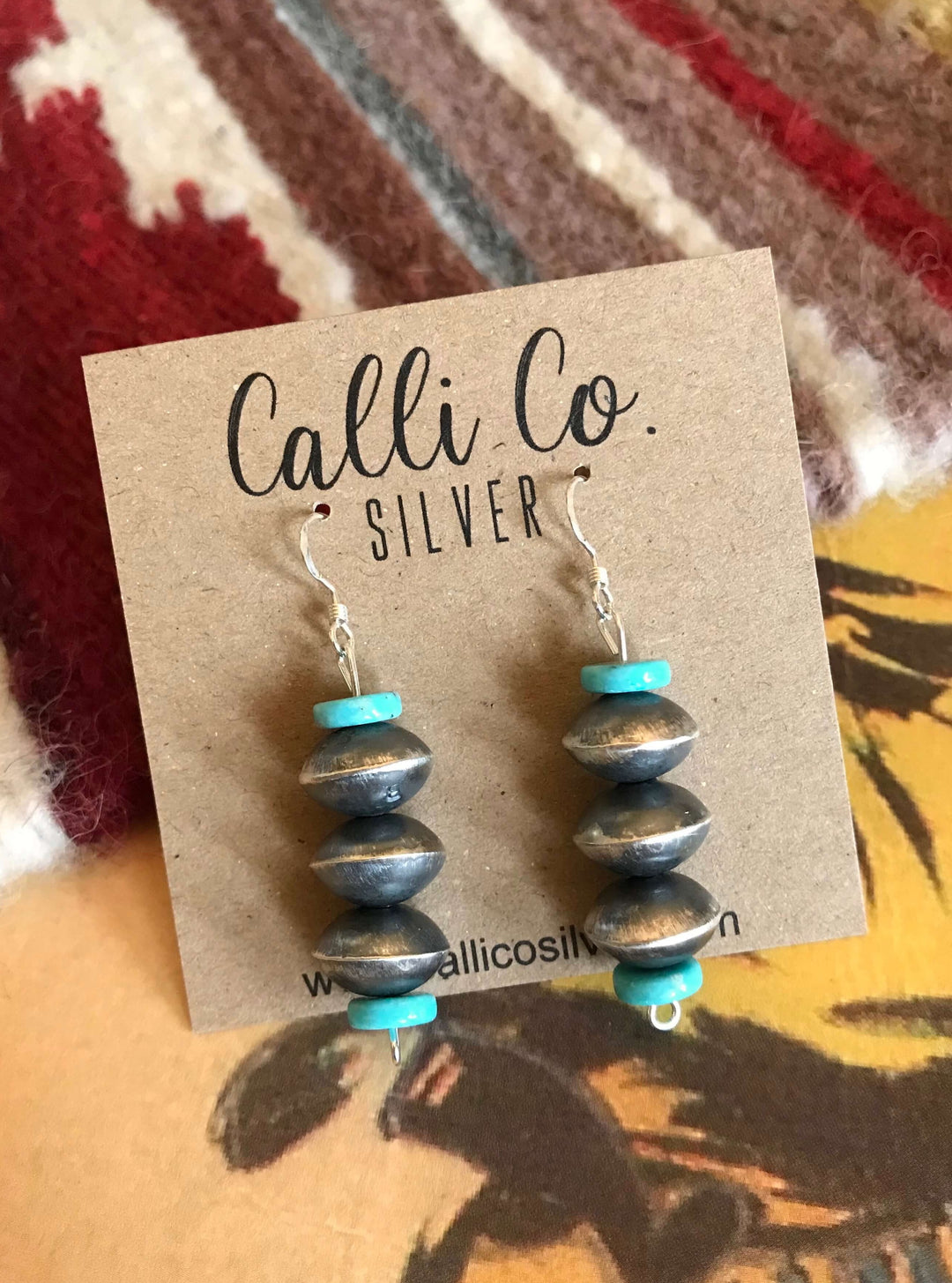The Becenti Earrings, 6-Earrings-Calli Co., Turquoise and Silver Jewelry, Native American Handmade, Zuni Tribe, Navajo Tribe, Brock Texas