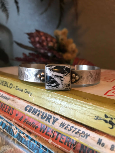 The Highland White Buffalo Cuff-Bracelets & Cuffs-Calli Co., Turquoise and Silver Jewelry, Native American Handmade, Zuni Tribe, Navajo Tribe, Brock Texas