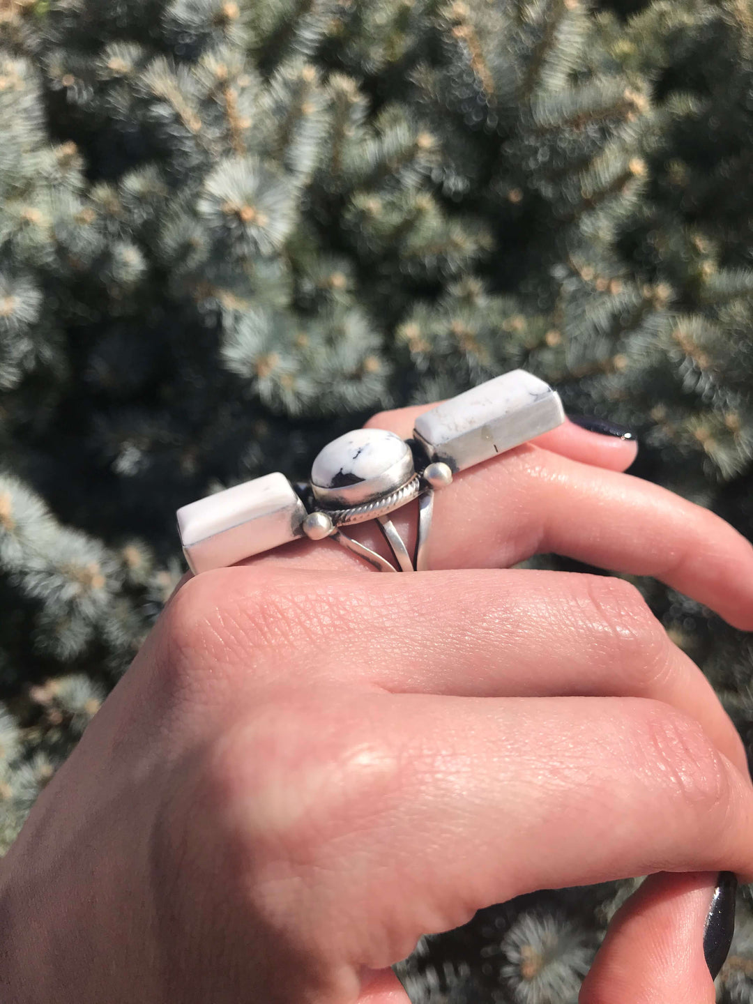 The Oaks White Buffalo Ring, Sz 6-Rings-Calli Co., Turquoise and Silver Jewelry, Native American Handmade, Zuni Tribe, Navajo Tribe, Brock Texas
