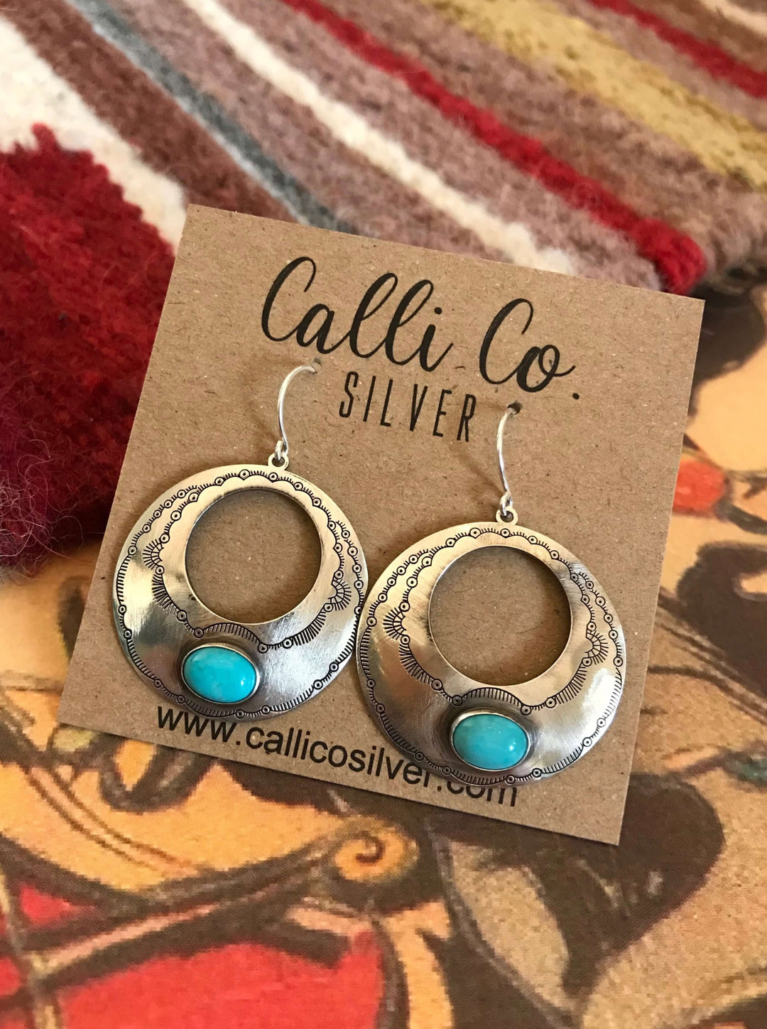 The Delgarito Turquoise Concho Earrings-Earrings-Calli Co., Turquoise and Silver Jewelry, Native American Handmade, Zuni Tribe, Navajo Tribe, Brock Texas