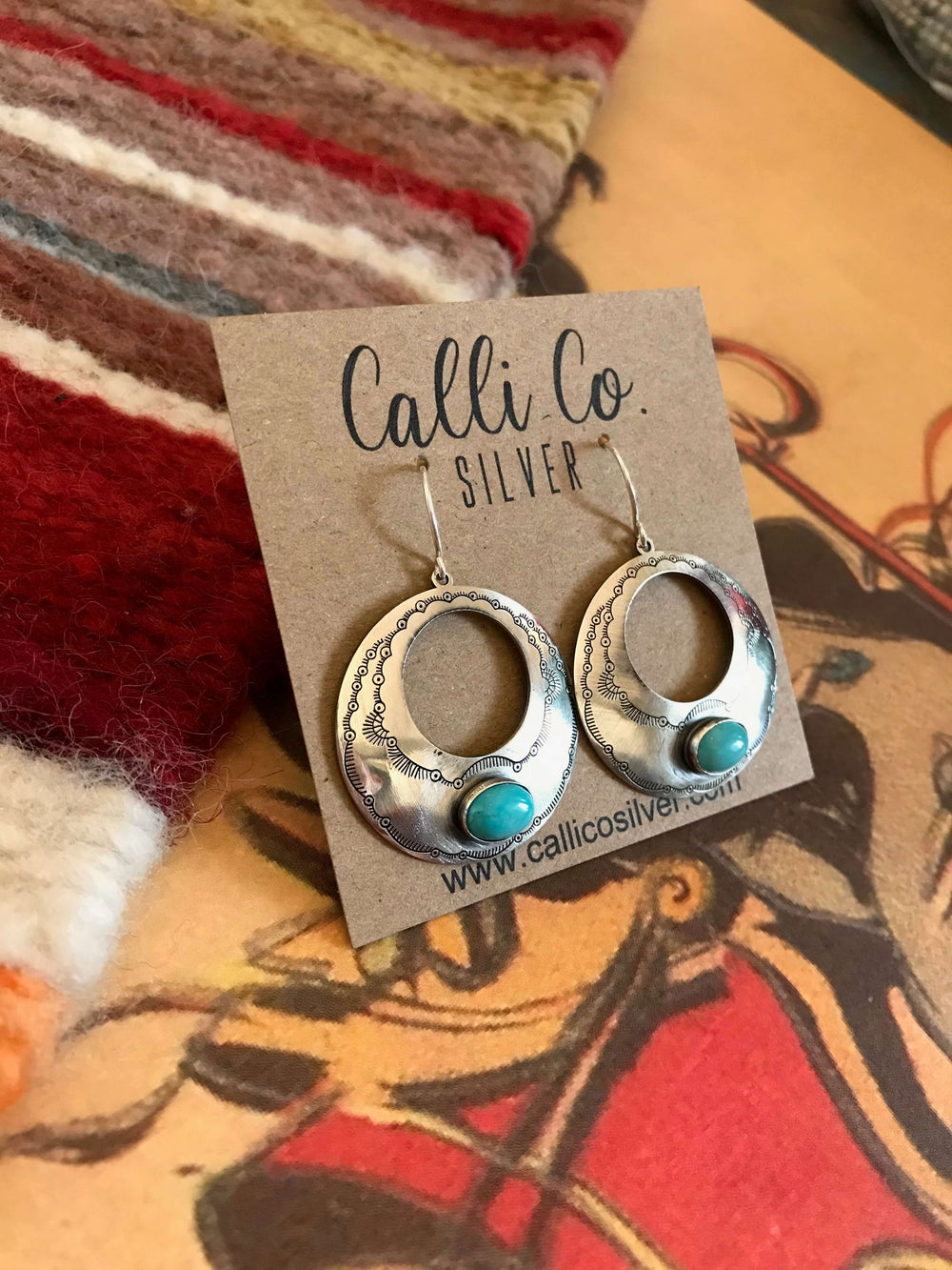 The Delgarito Turquoise Concho Earrings-Earrings-Calli Co., Turquoise and Silver Jewelry, Native American Handmade, Zuni Tribe, Navajo Tribe, Brock Texas