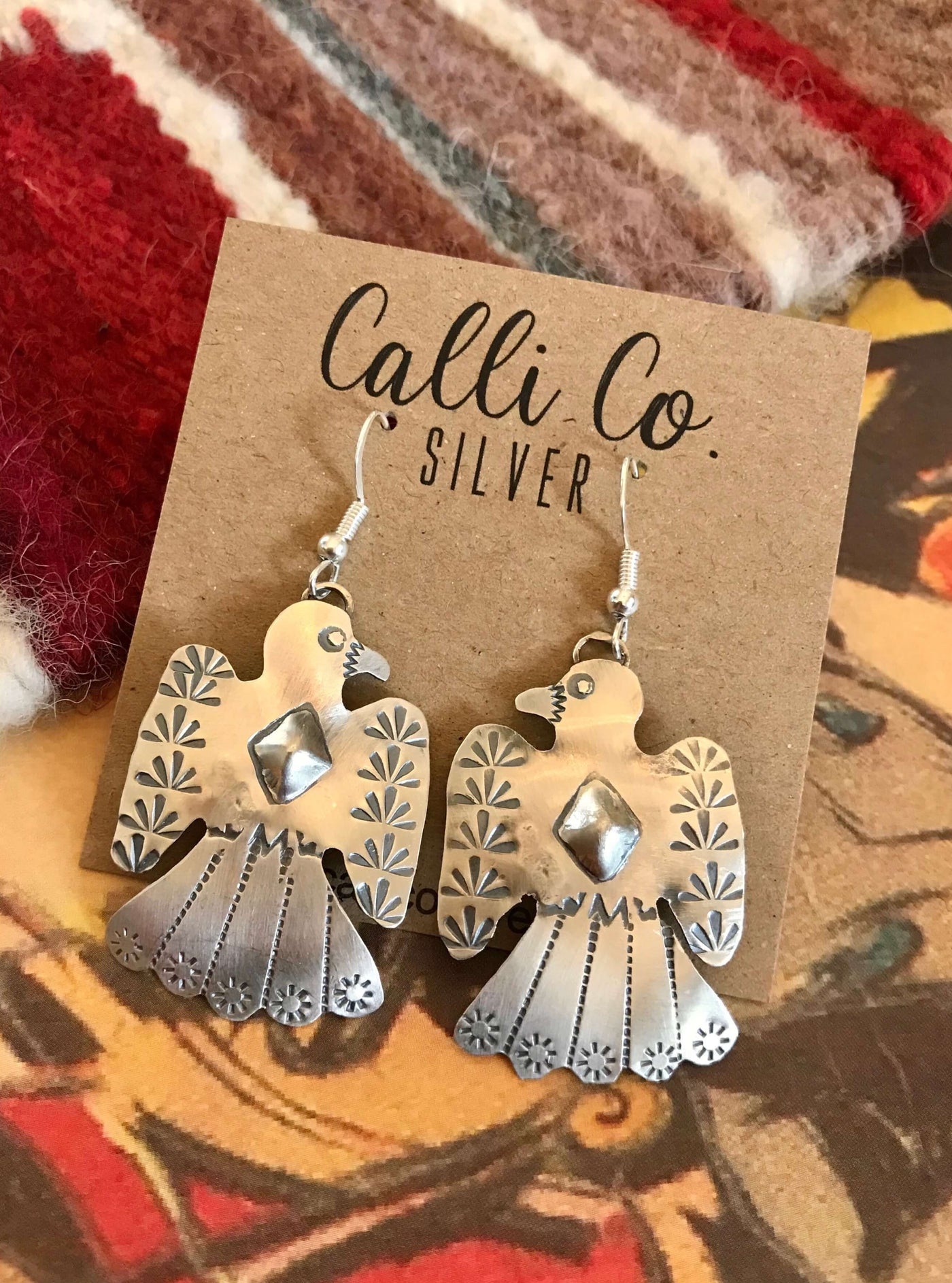 The Sterling Thunderbird Earrings-Earrings-Calli Co., Turquoise and Silver Jewelry, Native American Handmade, Zuni Tribe, Navajo Tribe, Brock Texas