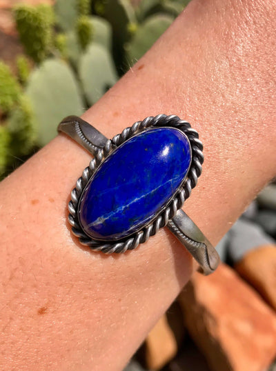 The Clear Sky Lapis Cuff, 1-Bracelets & Cuffs-Calli Co., Turquoise and Silver Jewelry, Native American Handmade, Zuni Tribe, Navajo Tribe, Brock Texas