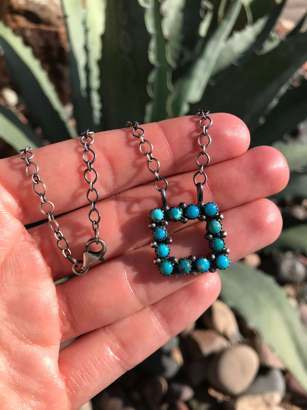 The Snake Eye Square Turquoise Necklace, 8-Necklaces-Calli Co., Turquoise and Silver Jewelry, Native American Handmade, Zuni Tribe, Navajo Tribe, Brock Texas